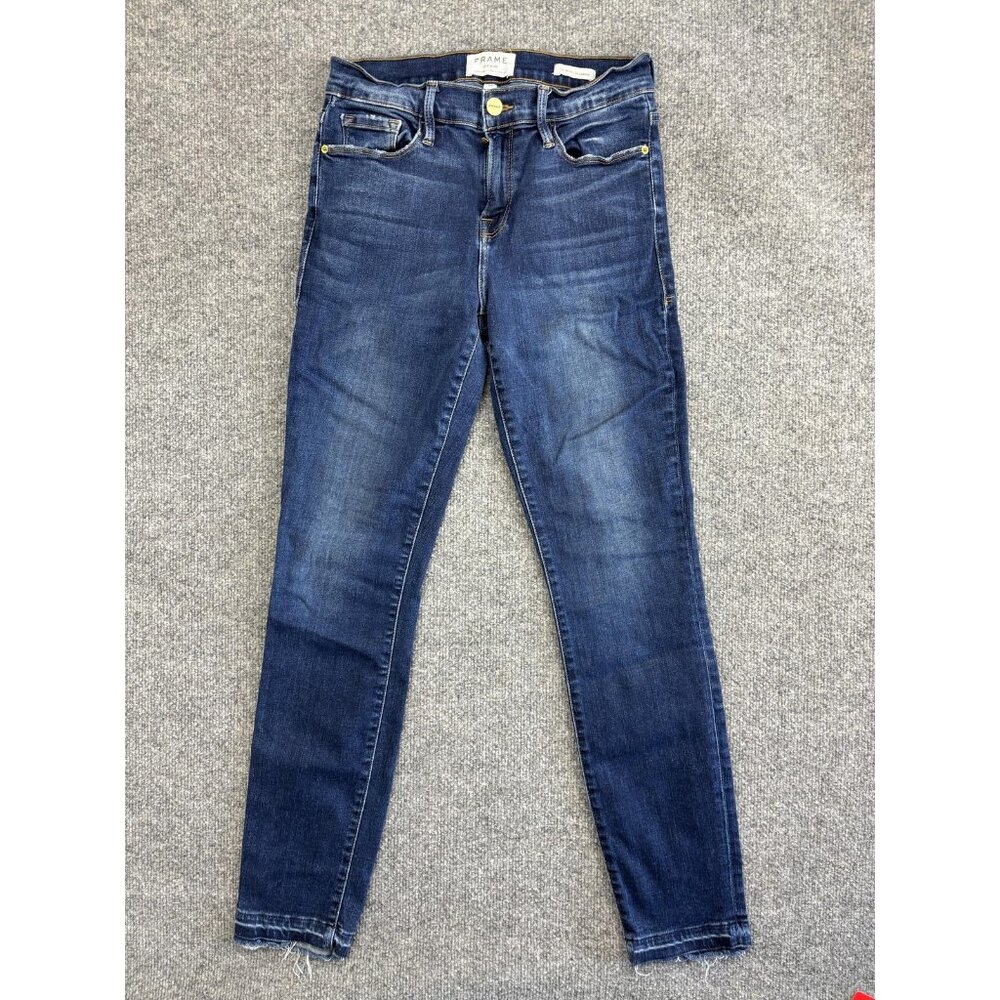 Frame Jeans Womens 29 Le Skinny de Jeanne Stretch Raw Hem Distressed USA‎ Made